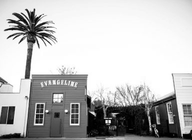 Front of Evangeline restaurant in Calistoga, CA, in Napa Valley Wine Country, fine dining