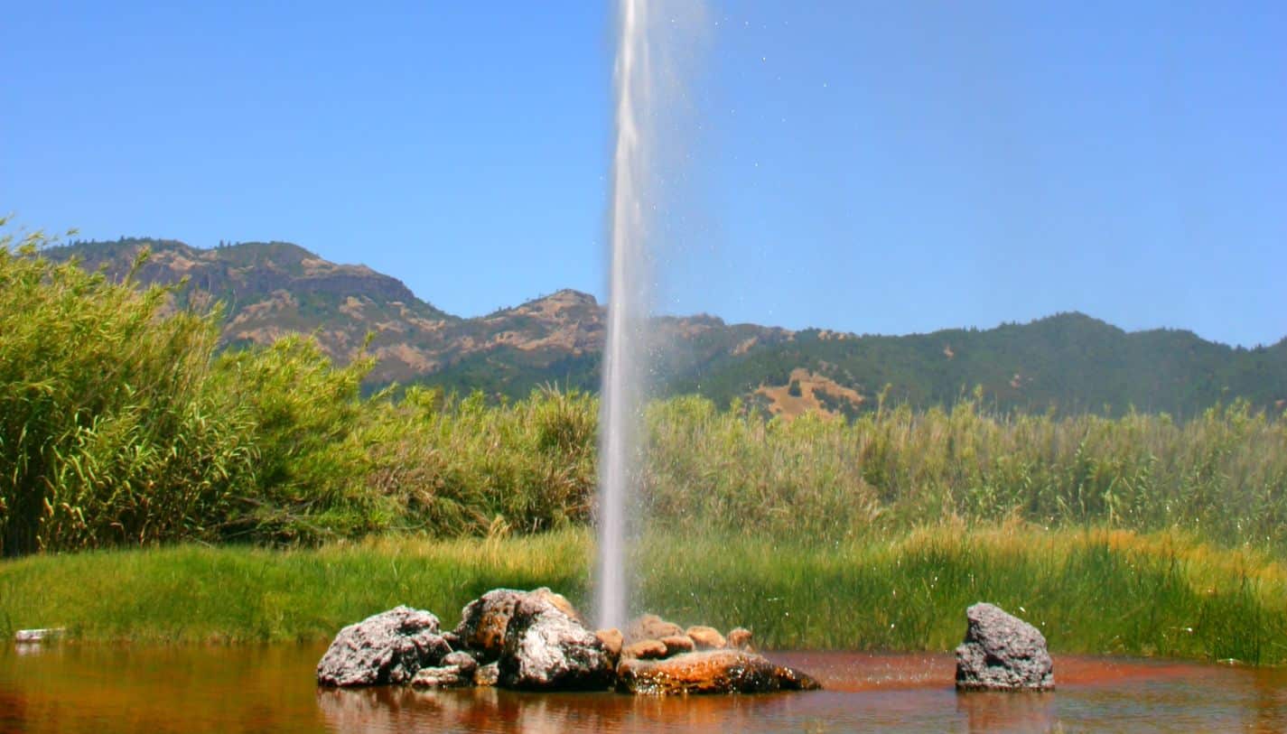 The Old Faithful Geyser of California shooting off its hot water
