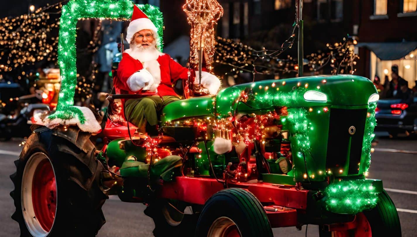 A tractor decorated in lights for a light parade