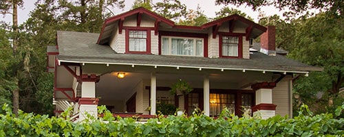 Outside front of the Craftsman Inn in Calistoga, CA, located in the Wine Country in Napa Valley