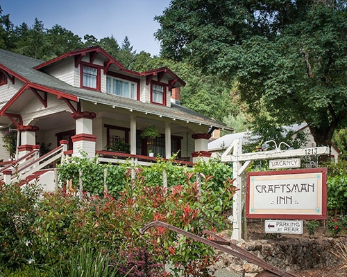 Outside front view of the Craftsman Inn in Calistoga, CA, located in the Wine Country in Napa Valley