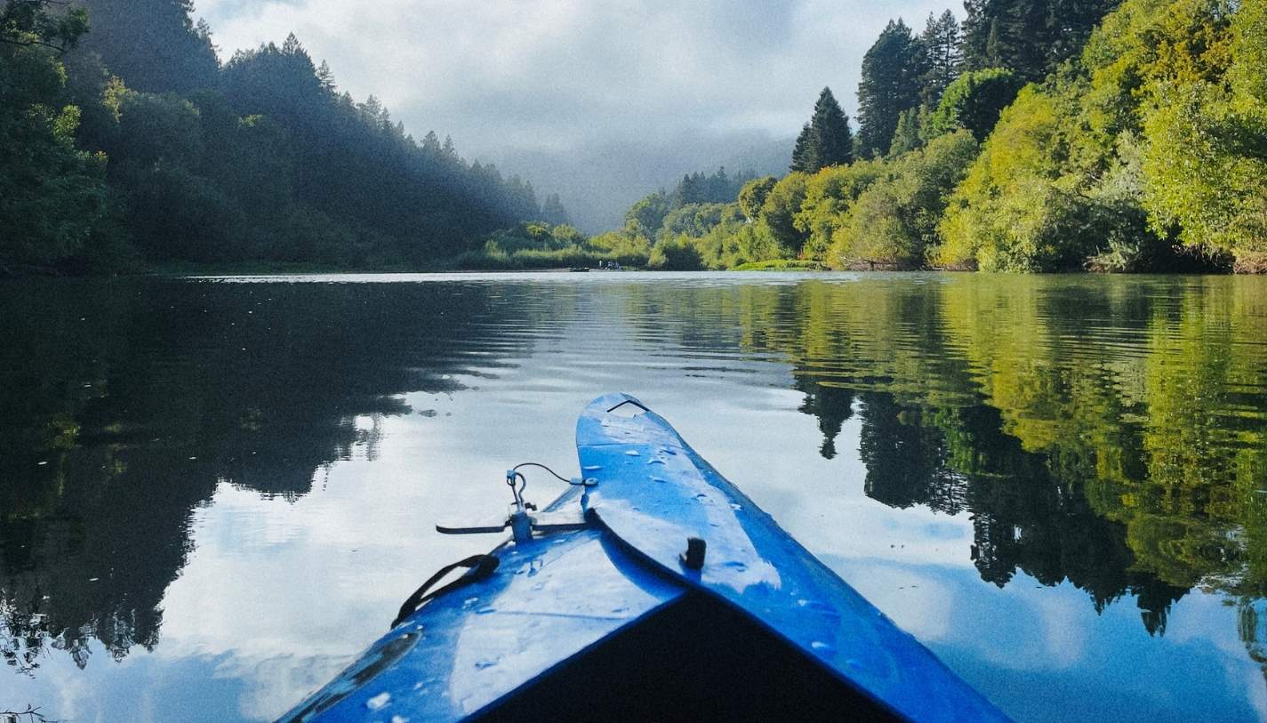 View of the mountains from a Kayak in Guerneville, CA