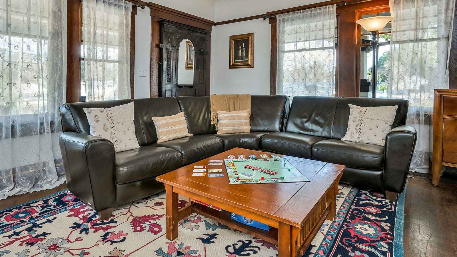 The Monopoly board game on a coffee table in the common area of our Calistoga bed and breakfast